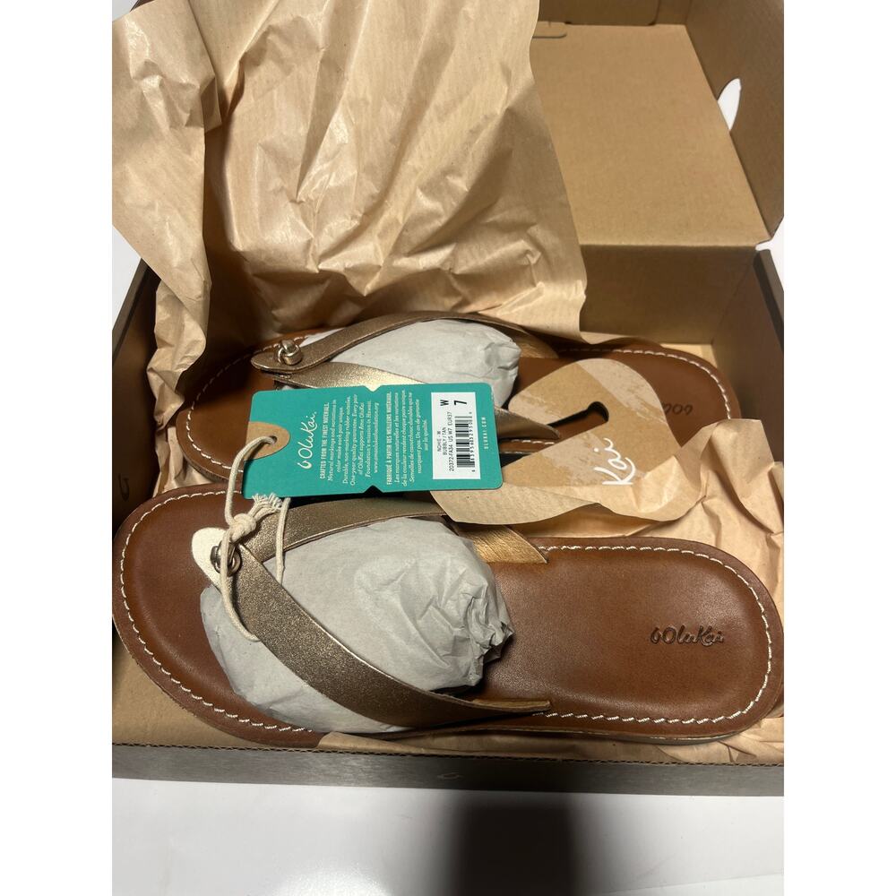 Olukai Women's "Nohie" Bubbly Tan Leather Flip Flop Sandals Size 7 NWT - Picture 6 of 7